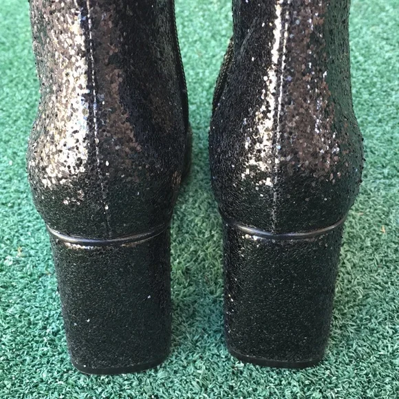 NWT Red Valentino Glitter Block Heel Boot Black 37